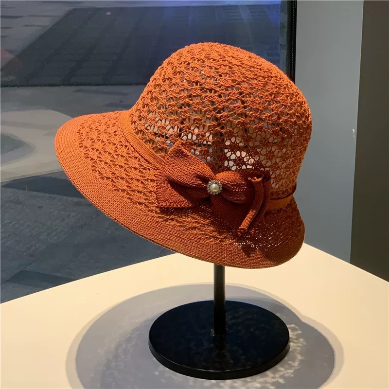 Womens Wide Brim Straw Sun Hat with Lace Bow Detail